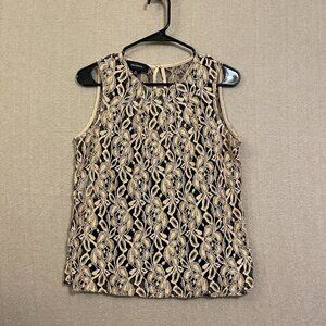 Jones Wear Blouse Women's 10 Black & Brown Sleeveless Pullover Lacey